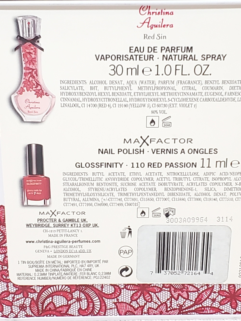 Christina Aguilera RED SIN Perfume Gift Set 1.0 oz 30ml EDP & Max Factor Polish - Picture 6 of 13